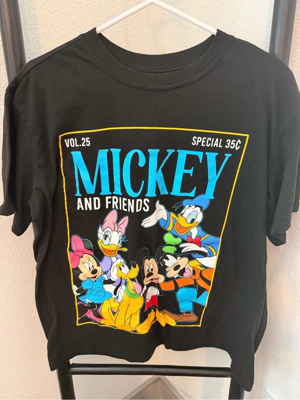 Disney Black Mickey and Friends Graphic Tee with Multicolor Characters